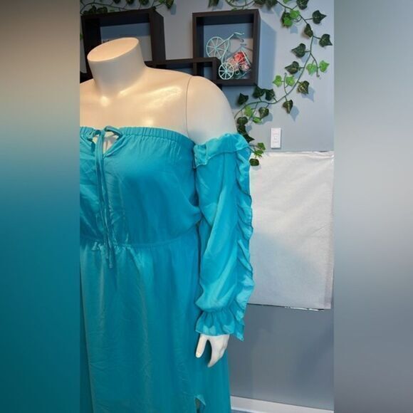 Cupshe Sexy Boho Off shoulder Beach Style ruffles split Turquoise‎ L RefCPS086 - Picture 13 of 13